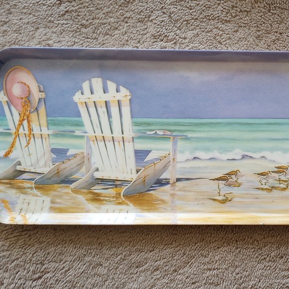 Five Piece Beach Motif Glass and Tray Set - Picture 5 of 6